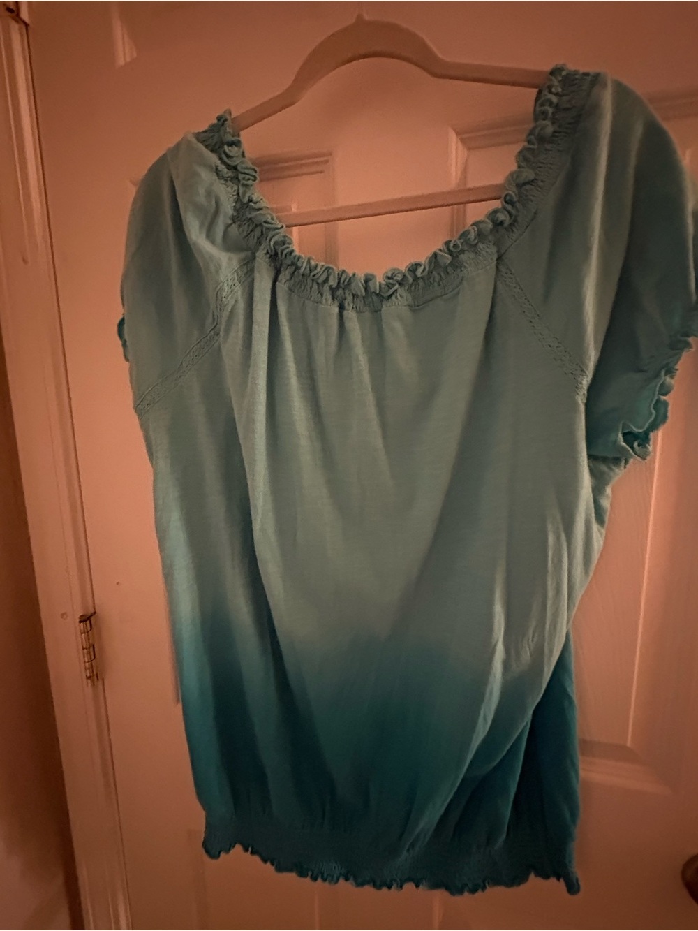 Lane Bryant Teal Ombre Ruffle-Trim Peasant Blouse - Picture 3 of 3